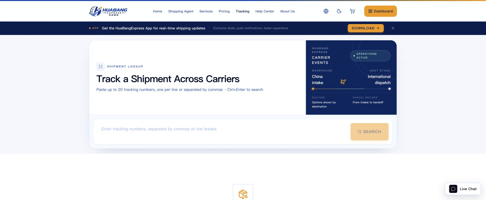 HuaBang Express Tracking screen