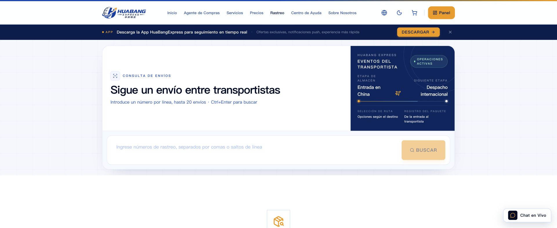 HuaBang Express Pantalla de seguimiento